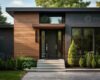 Contemporary exterior of home with dark ceramic tiles as siding of ...